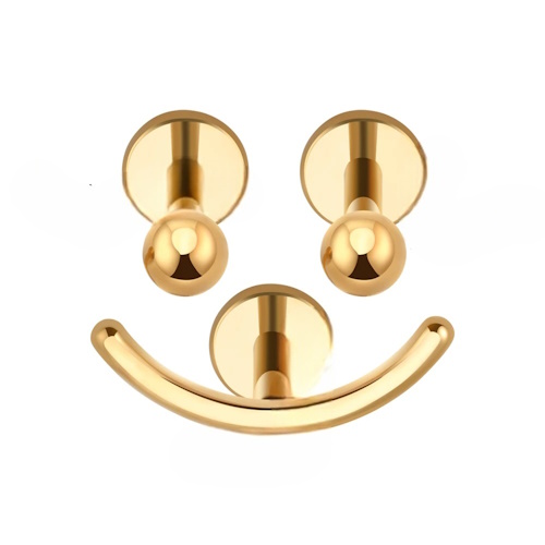 Combo Titânio G23 Gold Color Smile 3 Peças Rosca Interna Orelha Cartilagem